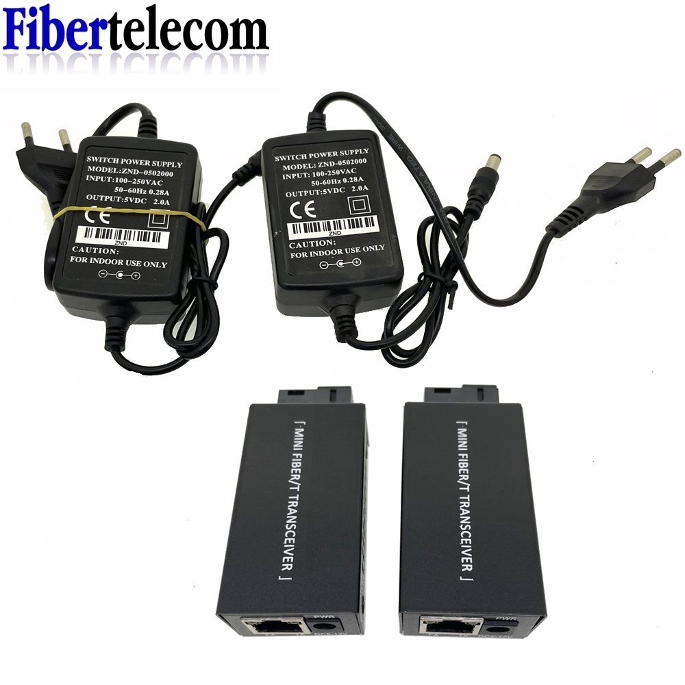 1 ペアミニギガビット光ファイバメディアコンバータ 100/1000Mbps 光トランシーバー SC から RJ45 イーサネットスイッチ 20 キロ EU 電源