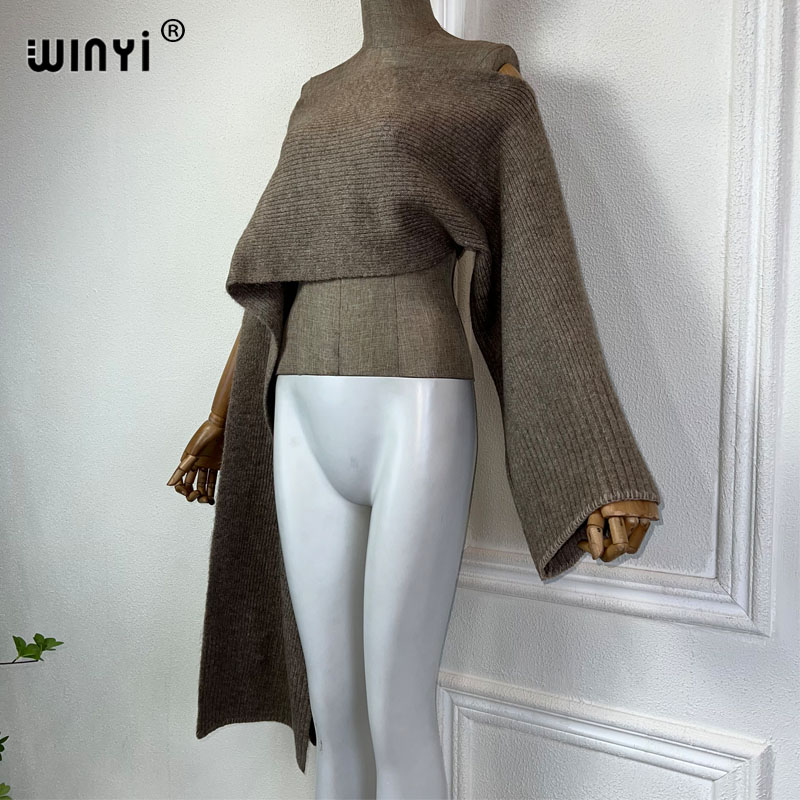 WINYI Pullover Pullover Cape Damen Tops Herbst und Winter Außenturm gestrickt unregelmäßige Ärmel Top einfarbig Mode Poncho