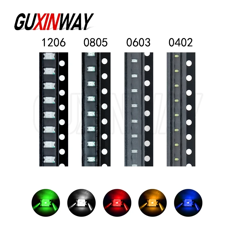 100 pz 0402 0603 0805 1206 smd led Rosso Giallo Verde Bianco Blu Arancione diodo emettitore di luce Acqua Trasparente LED Diodi luminosi Set