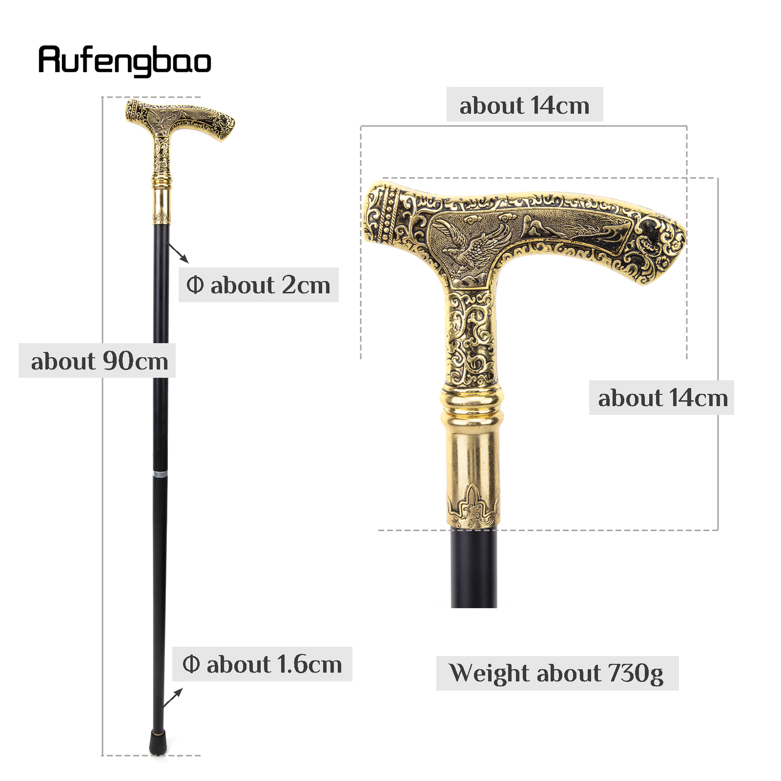 デラックスエグイーグルハンドルウォーキングスティックゴールド,隠されたプレート,自己防衛,杖,コスプレ,90cm