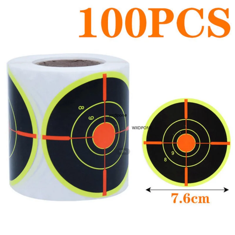 100 Sheet Impact 7.50cm Self-Adhesive Shooting Sticker Targets Splatter Splash Amp Reactive Per Roll Colors (Bullet Eye)
