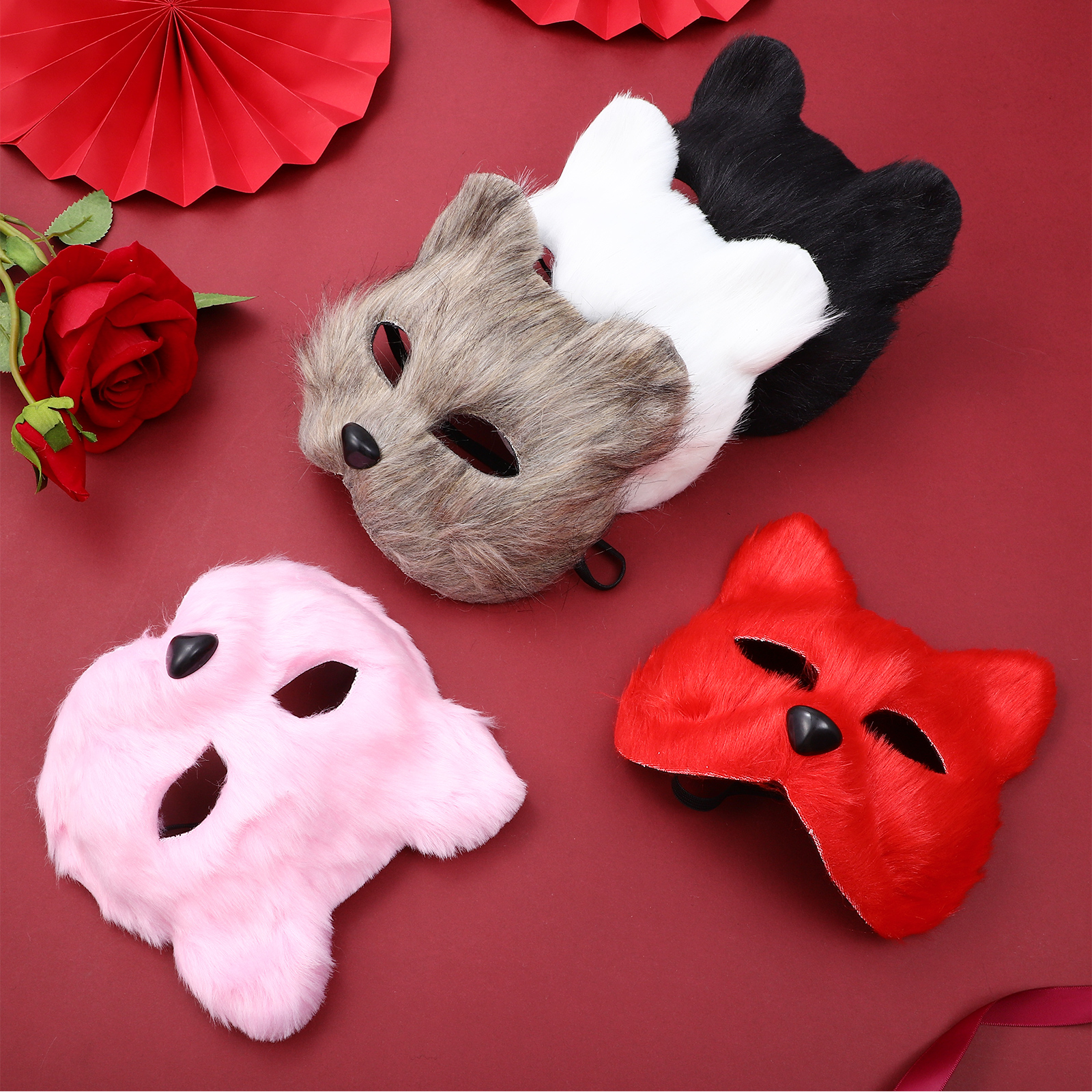 1Pcs Halloween Plush Furry Animal Half Face Mask Cat Fox Mask for Easter Carnival Masquerade Costume Party Cosplay Props