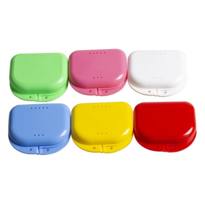 PIORPOY Colorful Denture Cleaning Box Plastic Mouthguard Retainer Case with Vent Holes False Teeth Appliance Container Oral Care