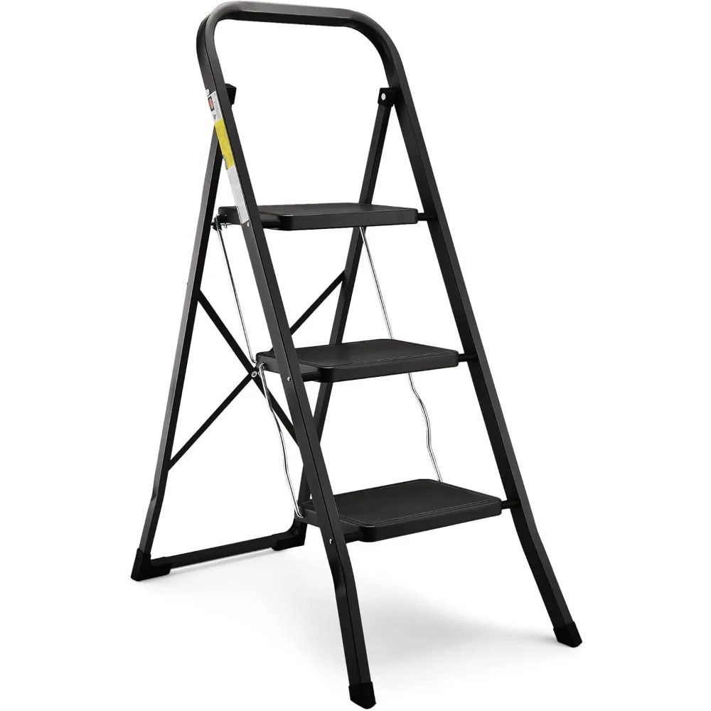 Escalera plegable de 3 peldaños: acero macizo, antideslizante, 4,5 cm de grosor, capacidad de carga de 150 kg, no requiere montaje