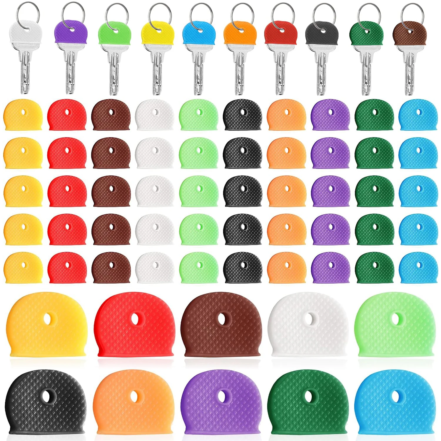 Tapas de teclas de colores, protectores de identificadores de llaves de goma suave, etiquetas organizadoras, silenciador, Accesorios para llaveros, 10-50 Uds.