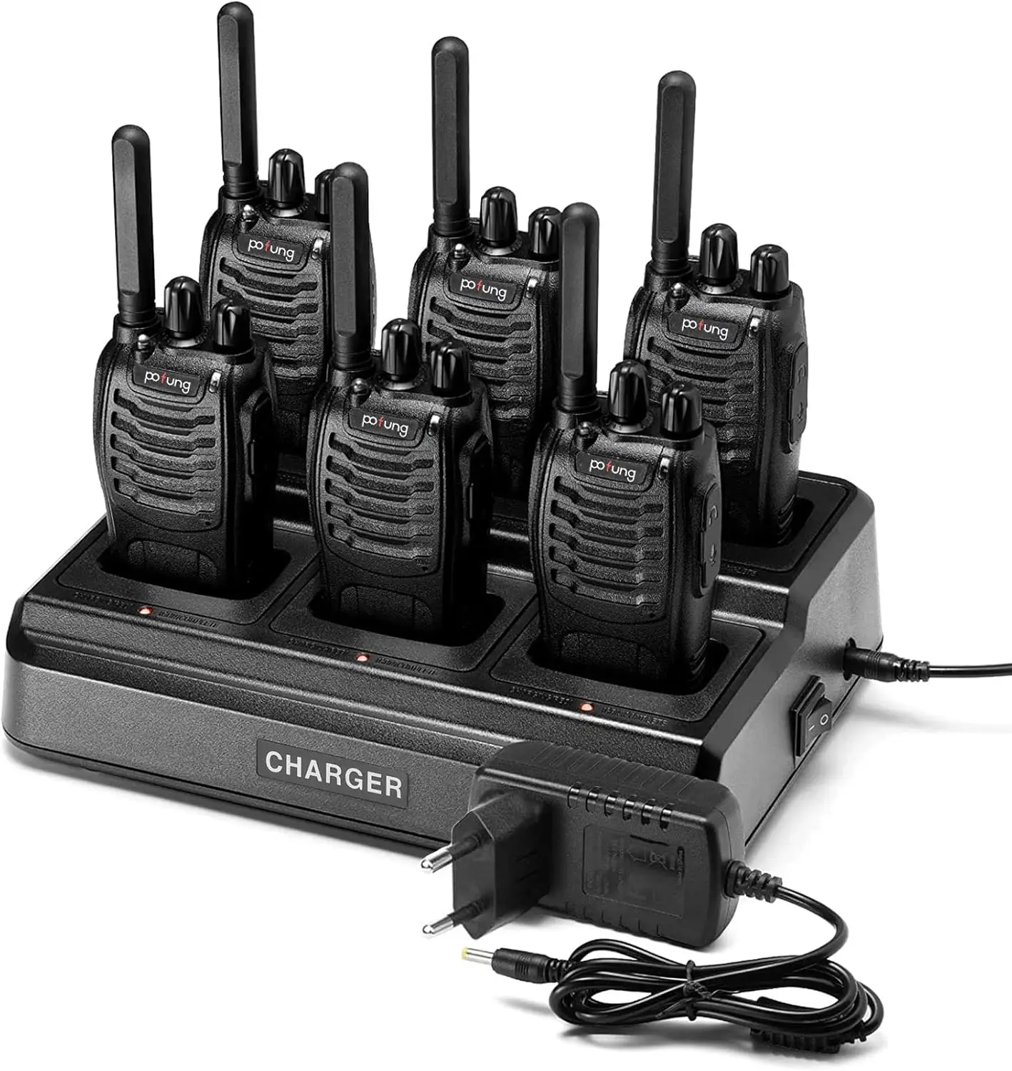 Pofung PT88E Walkie Talkie PMR446 Dwukierunkowe Radiotelefony 16 Kanałów Dalekiego Zasięgu z Ładowarką 6-krotną Słuchawkami VOX