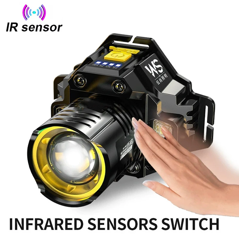 Farol LED poderoso recarregável com farol telescópico com zoom - farol de trabalho de alto lúmen à prova d'água ao ar livre