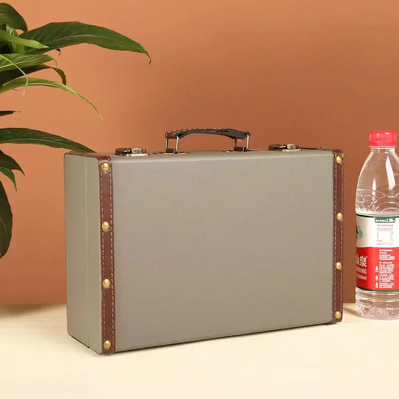 Vintage Old-fashioned Portable Leather Case Desktop Clutter Certificate Storage Box Jewelry Treasure Box Photography Decoration