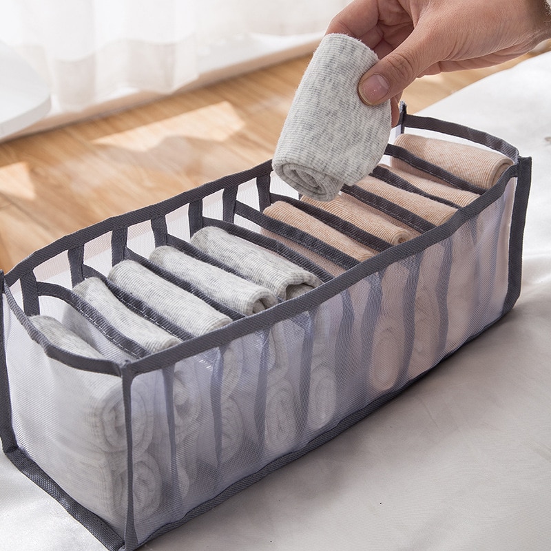 11 compartimentos, caja de almacenamiento de ropa interior plegable para el hogar, organizador de nailon, organizador de almacenamiento de dormitorio, bolsa de malla transpirable