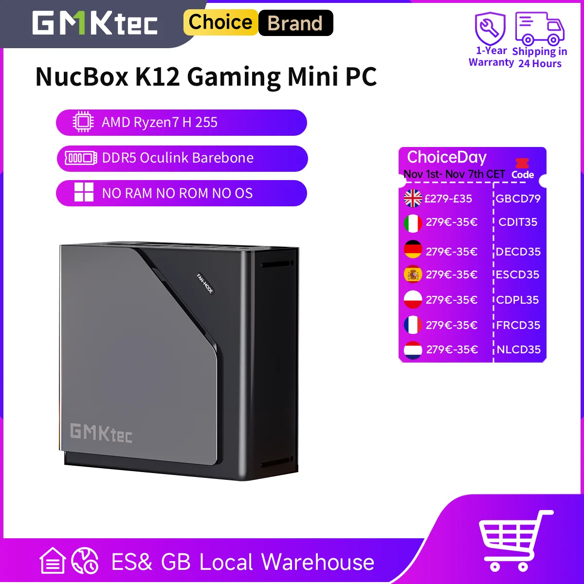 GMKtec NucBox K12 Mini PC da gioco AMD Ryzen7 H 255 (aggiornato 8745HS) DDR5 Oculink Barebone NO RAM NO ROM Computer desktop WIFI6E