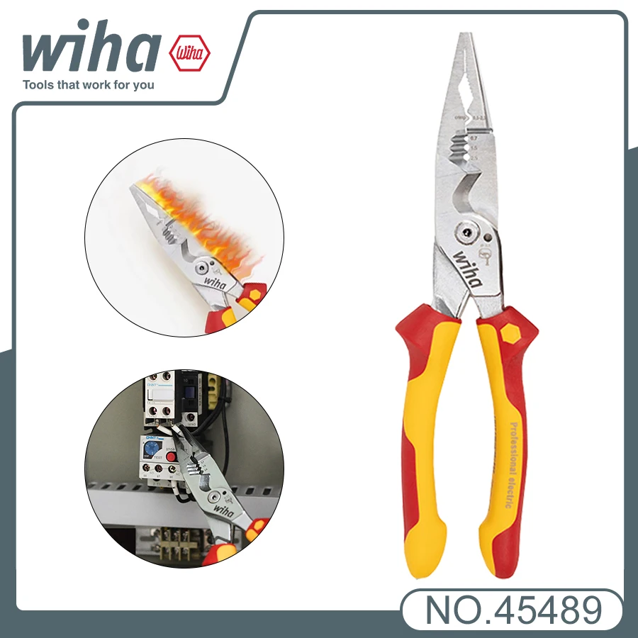 Alicates multiusos Wiha 8 en 1 originales, pelacables aislados para electricista Industrial, prueba VDE de 1000V, fácil de usar 45489