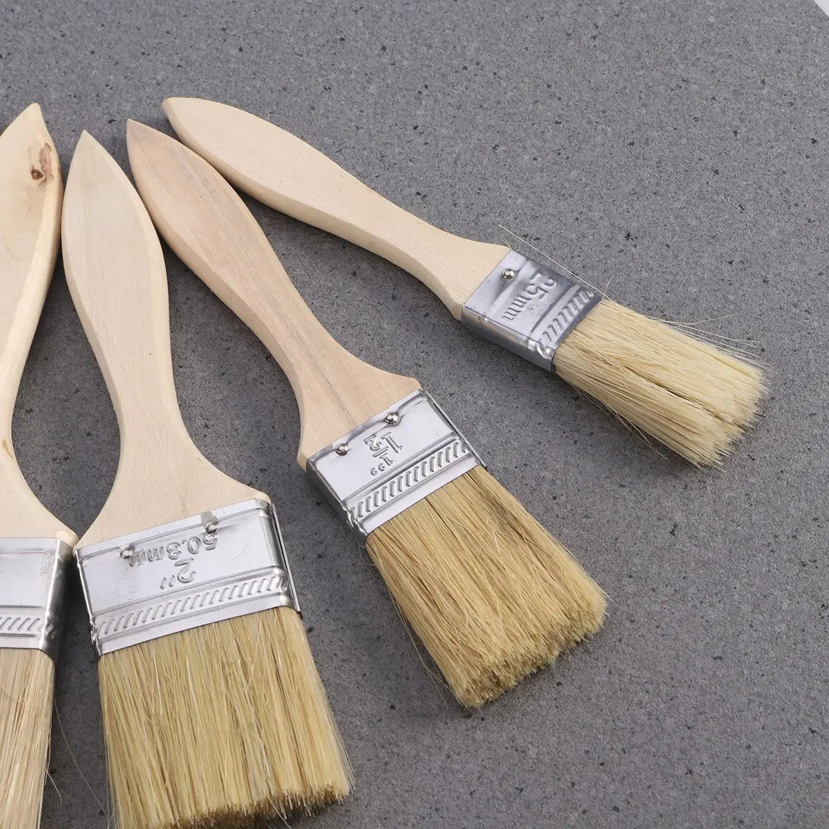 5PCS พู่กันระบายสีไม้ Handle แปรงสำหรับผนังและเฟอร์นิเจอร์สีพู่กันระบายสีทำความสะอาดไม้แปรงทำความสะอาด