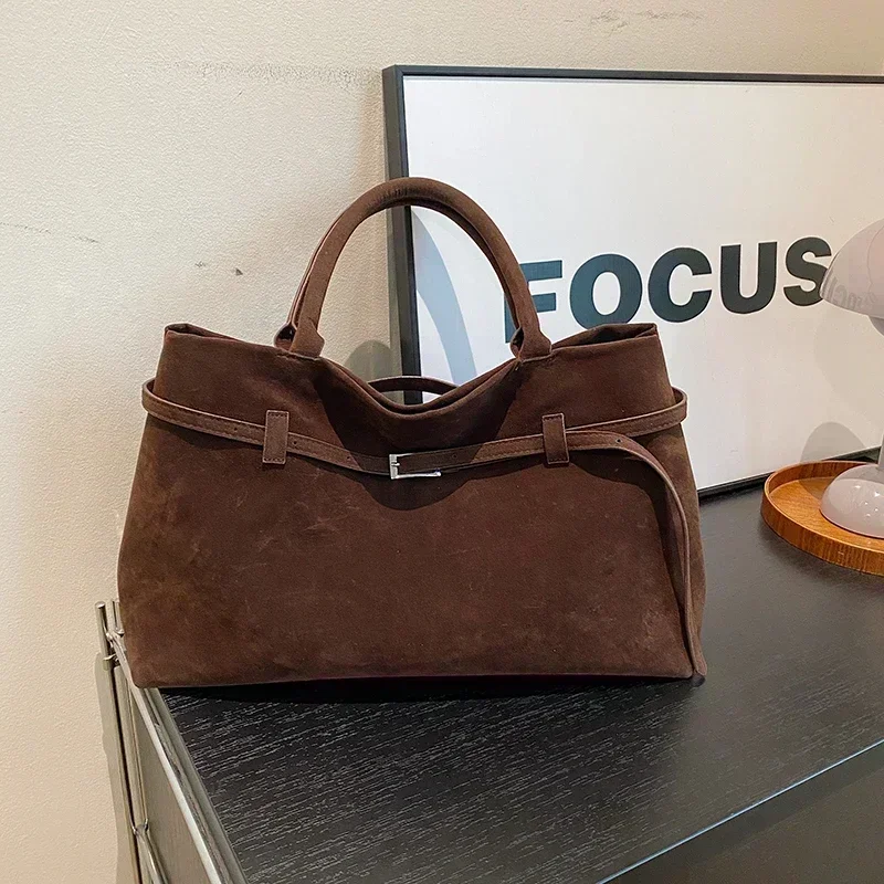 Buckle Decorative Design Solid Faux Suede Handbag Large Capacity Hasp Casual Tote 2025 Hot Sale Bags for Women Bolsas Femininas