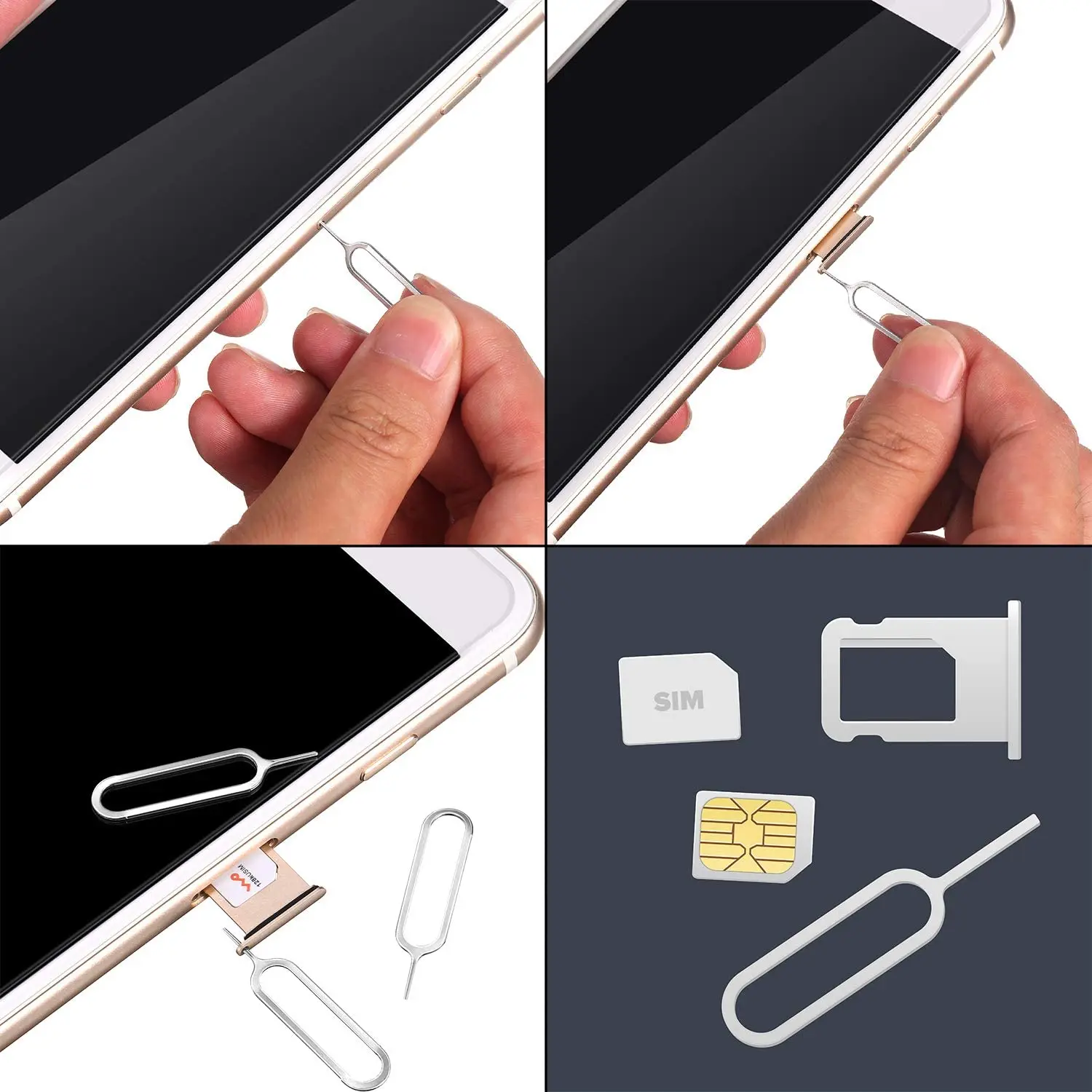 100Pcs โลหะทนทาน Ejector Pins ชุดโทรศัพท์ซิมการ์ดถาด Ejector Eject Pin เครื่องมือกำจัดแล็ปท็อปซ่อมเครื่องมือสำหรับ iPhone