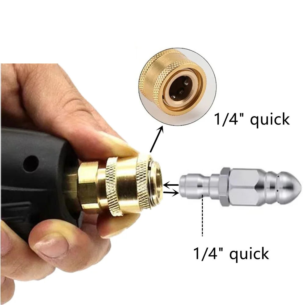 Water Jet High Pressure Sprayer Nozzle Clean Sewer 1/4" Stainless Steel Pressure Washer Quick Plug Drain Hose Nozzle Tool Water