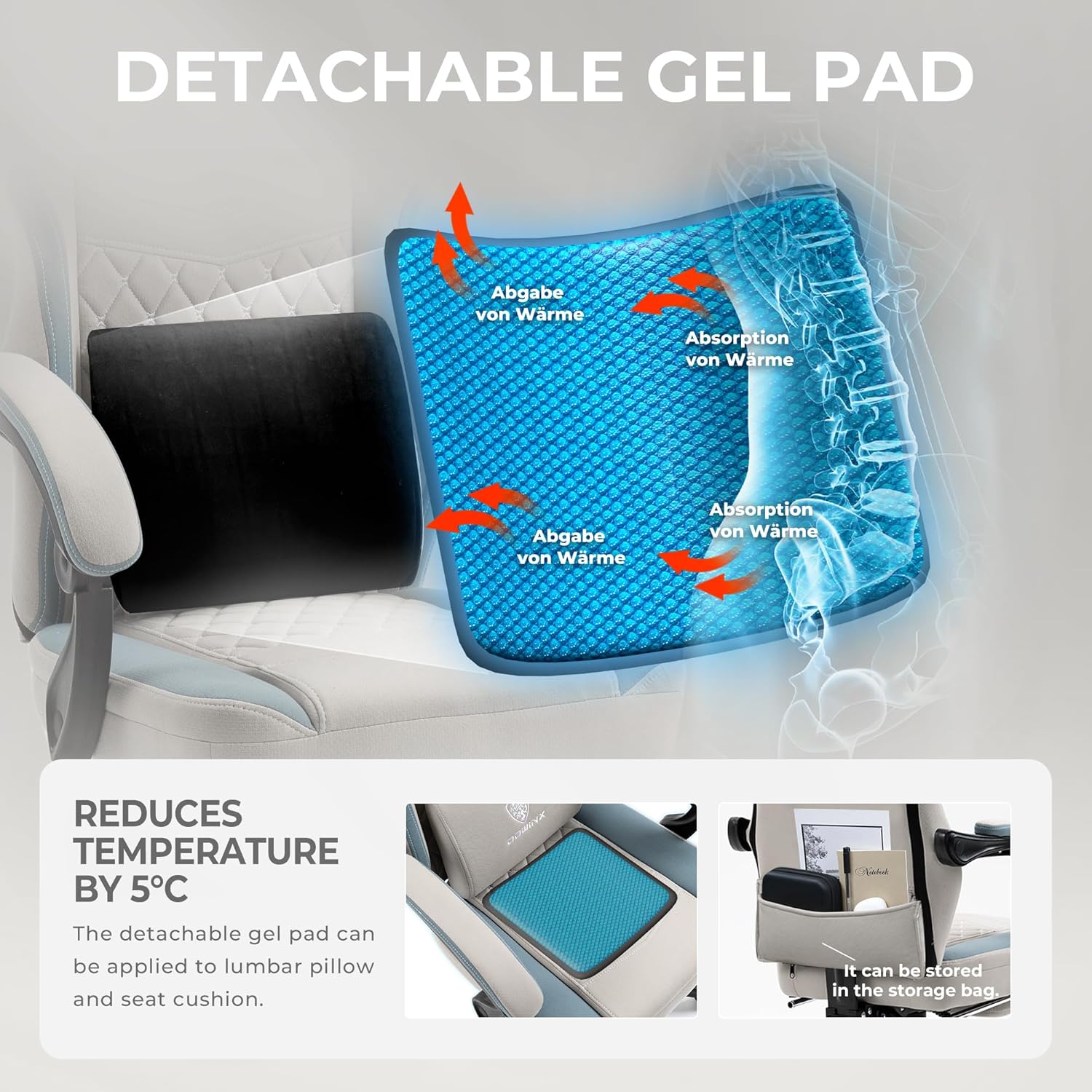 Dowinx Gaming Chair Breathable Fabric Computer Chair with Pocket Spring Cushion, Office Chair with Gel Pad and Storage Bag