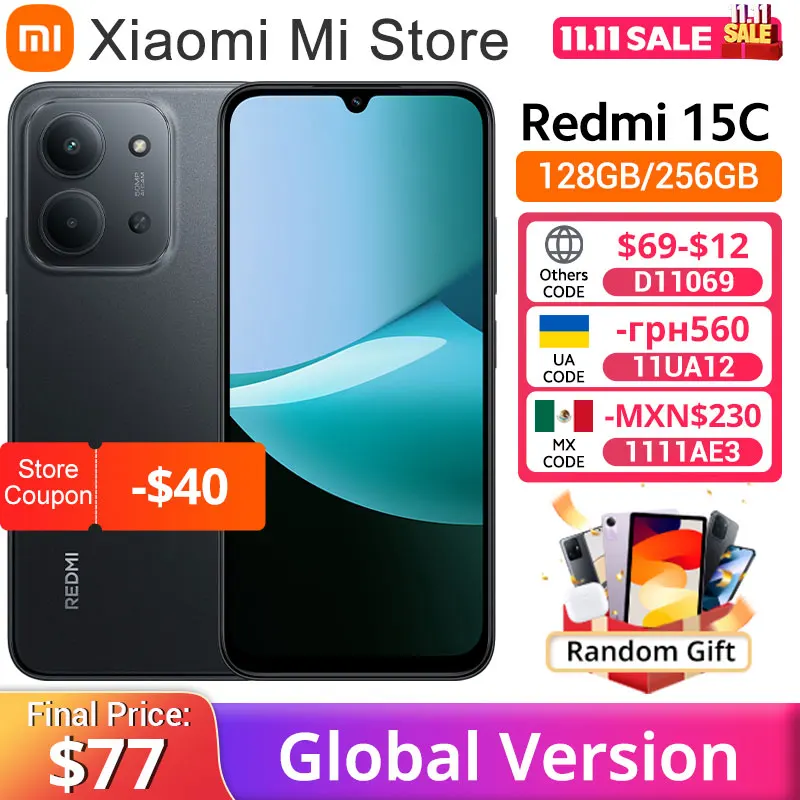 【Brand+】Xiaomi Redmi 15C Global Version 50MP main camera 120Hz 6.9" Dot Drop display 33W charging MediaTek Helio G81-Ultra