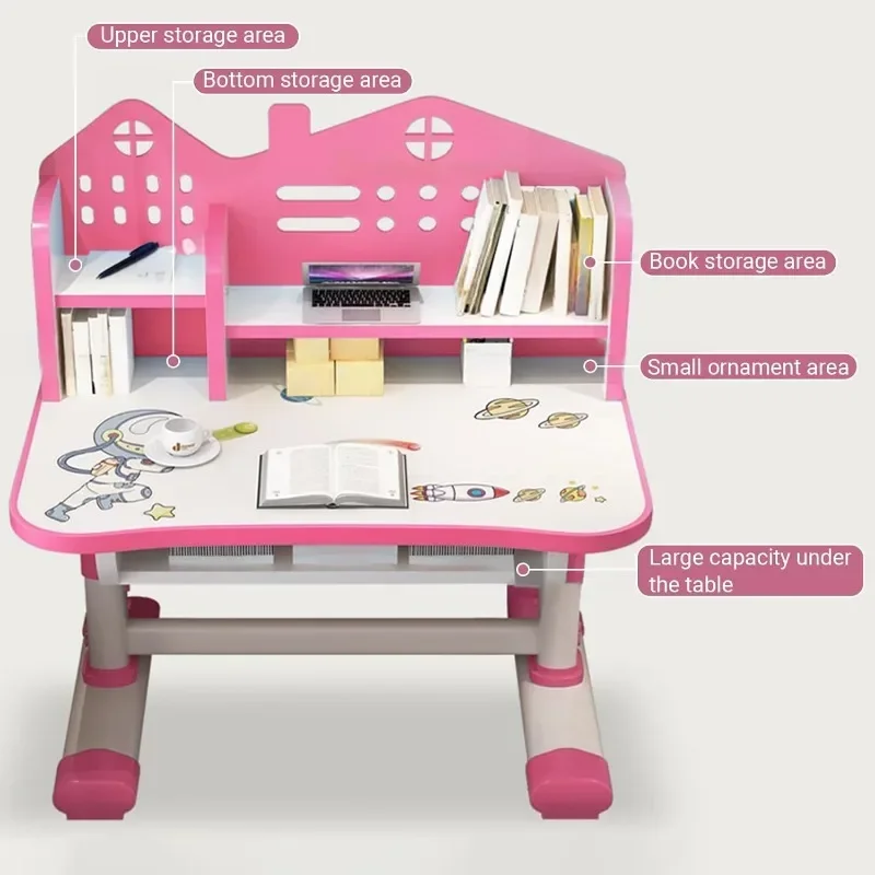 Set di sedie da scrivania per bambini Tavolo da studio ad altezza regolabile con castello di cartoni animati multi separazione da tavolo allargato con set di sedie a cassetto Ragazzo Ragazza