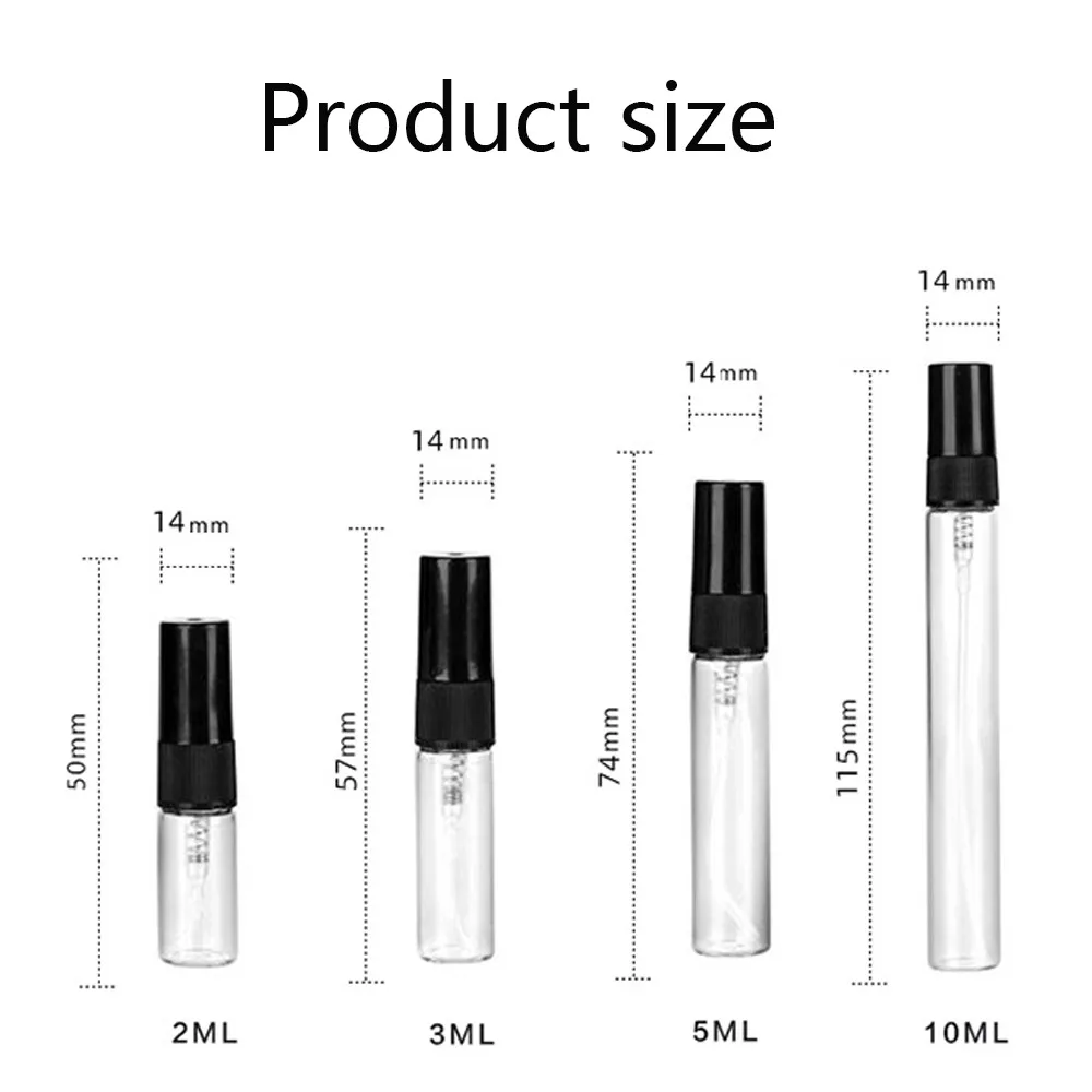 50 Uds + 4 accesorios botella de spray de vidrio recargable de 10ML con 50 botellas de spray, 1 cuentagotas, 1 embudo, 1 dispensador, 1 jeringa