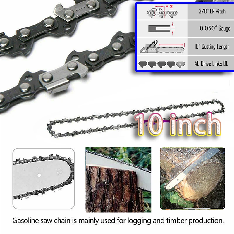10 นิ้ว 40DL ไดรฟ์ลิงค์ 3/8 "Lp Pitch .050" Gauge Chain Pole Saw และท่องเที่ยวสําหรับไร้สาย Chainsaw เครื่องตัดไม้