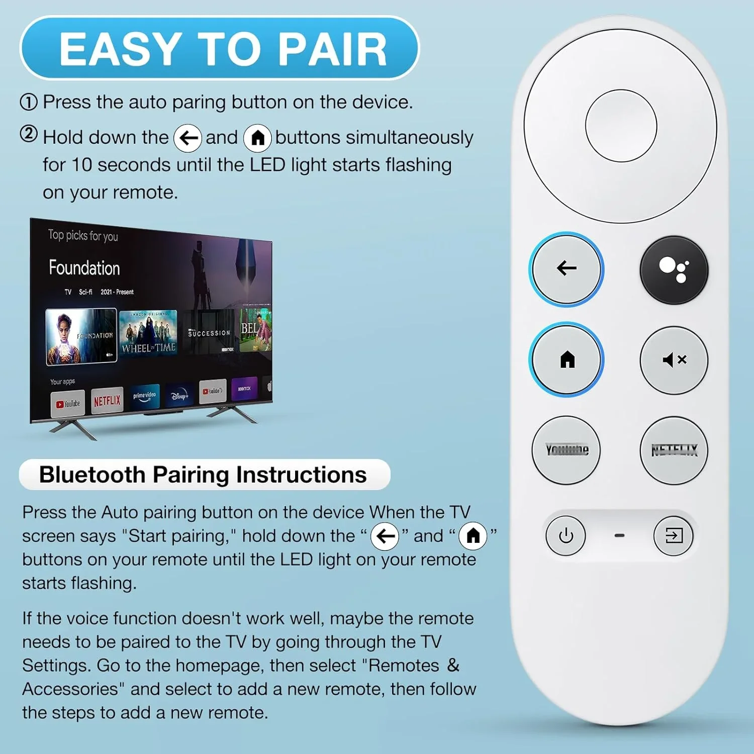 (Remote ONLY)G9N9N Replacement Voice Remote Control For Google Chromecast 4k Snow Streaming Media Player Matching Is Required