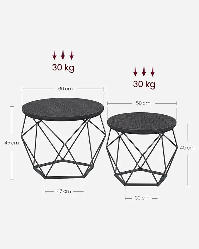 VASAGLE Couchtisch rund, 2er Set, Wohnzimmertisch, Beistelltisch, modern