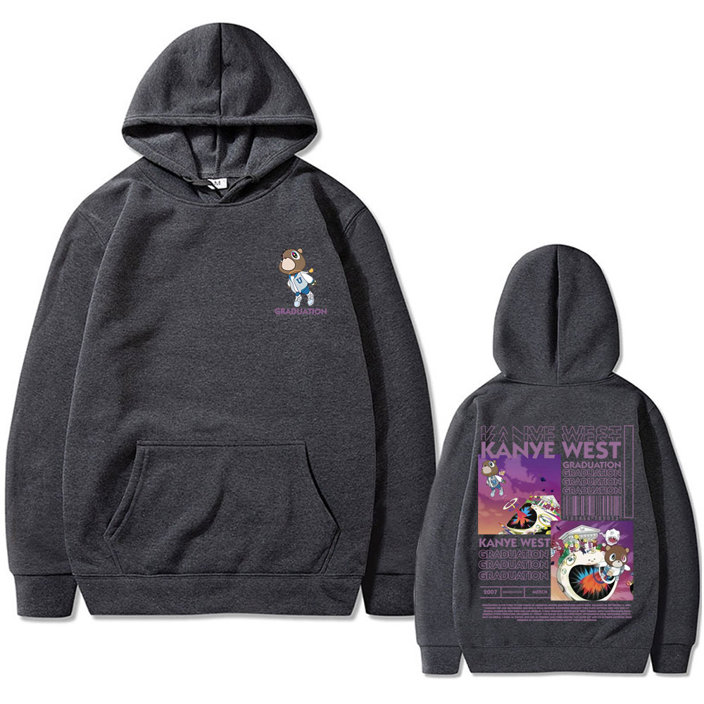 Kanye West-Sudadera con capucha para hombre y mujer, prenda deportiva de algodón con estampado de oso de graduación de doble cara, estilo Hip Hop, Unisex