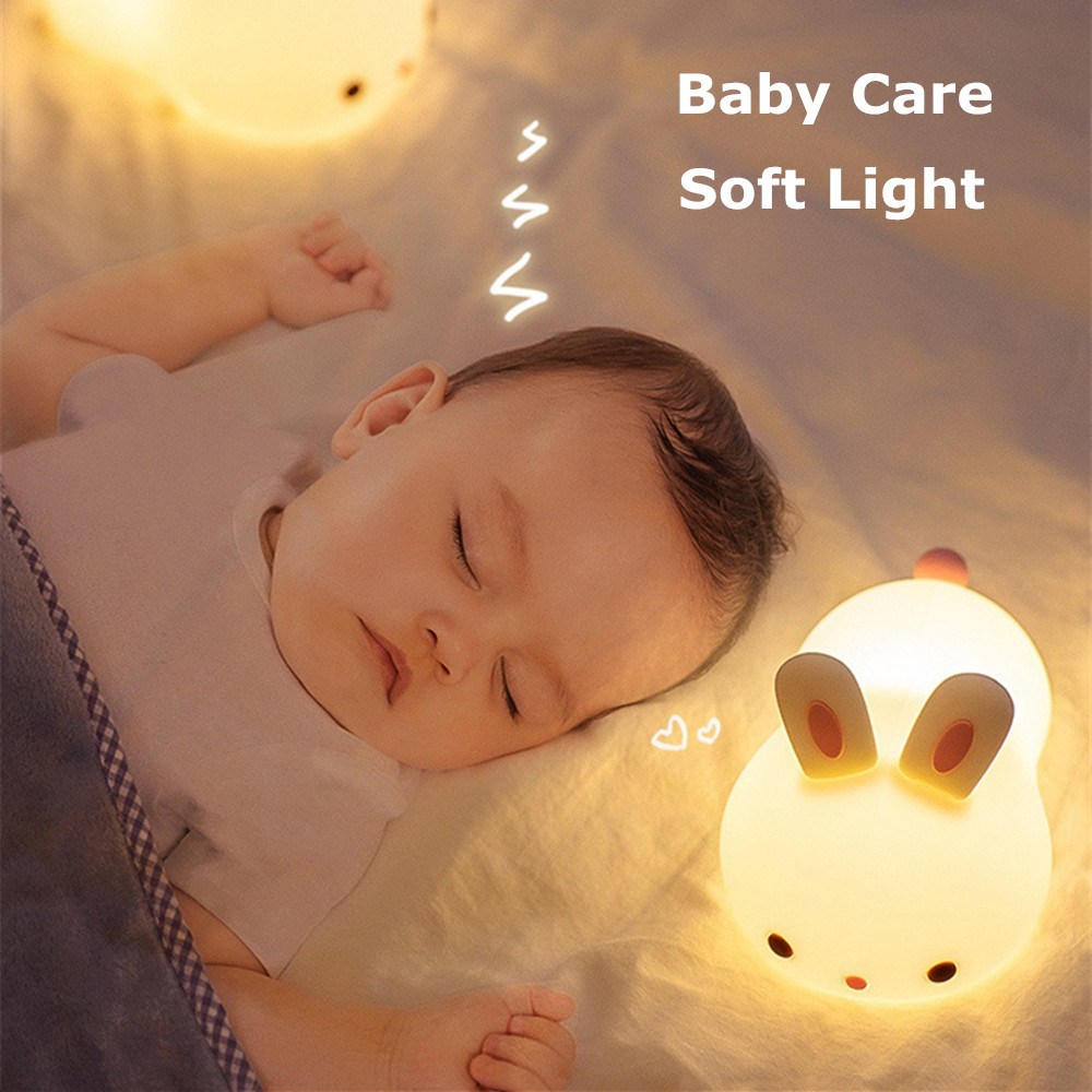 Sensore tattile RGB LED Luce notturna per coniglio 16 colori Lampada per coniglietto in silicone ricaricabile USB per bambini Regalo per festival giocattolo per bambini