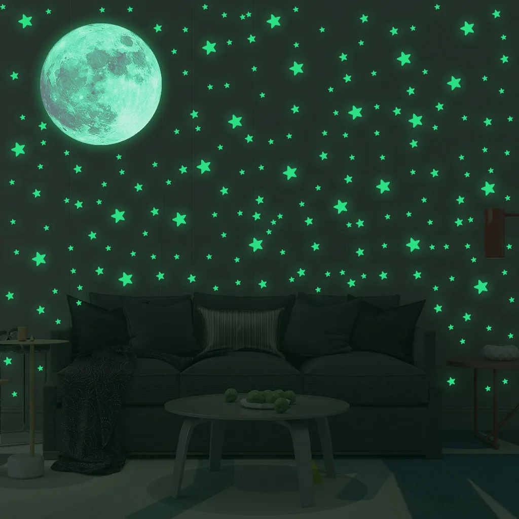 Lua luminosa estrelas adesivos de parede para quarto das crianças decoração do quarto brilho no escuro terra decalques parede noctilucent adesivos decoração casa
