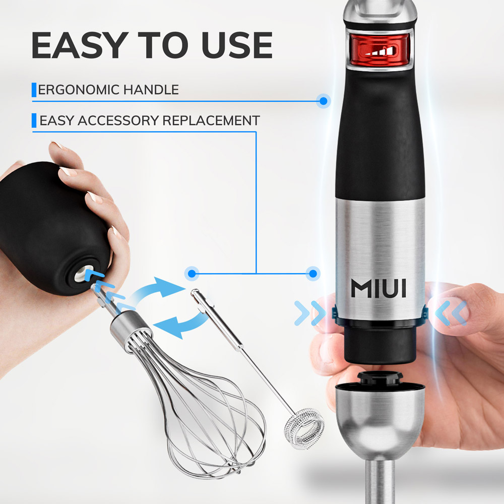 MIUI-licuadora eléctrica de mano 6 en 1, batidora de mano de inmersión multiusos, cuchillas de acero inoxidable, cocina casera, 1200W