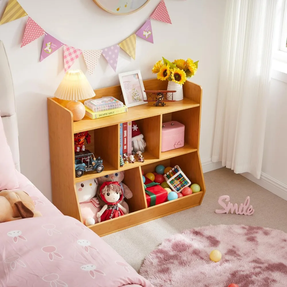 Toy Storage Organizer with Bookshelf, 5-Cubby Children's Toy Shelf, Toy Storage Cabinet, Suitable for Children's Room, Playroom,