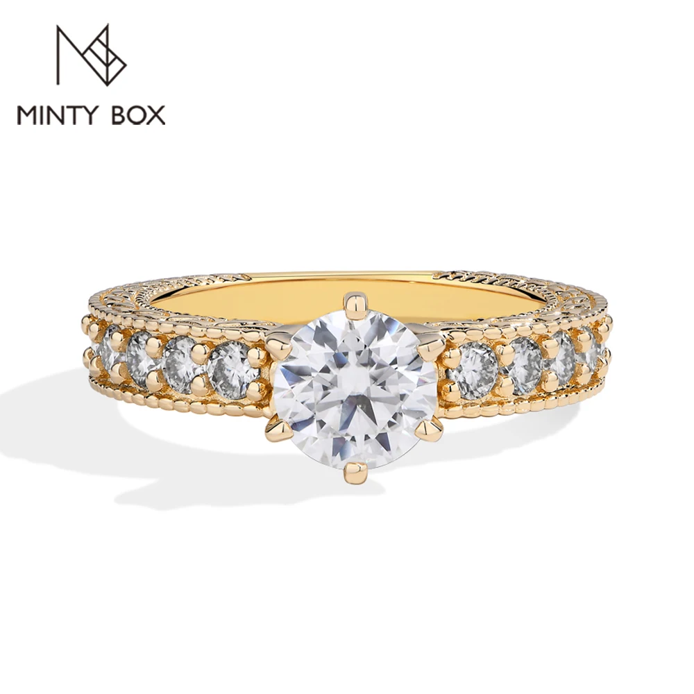 MINTYBOX 1.5ct S925 Cincin Pertunangan Moissanite untuk Wanita 7.0Mm Cincin Berlian Lab 18K Hadiah Perhiasan Mewah Berlapis Emas untuknya