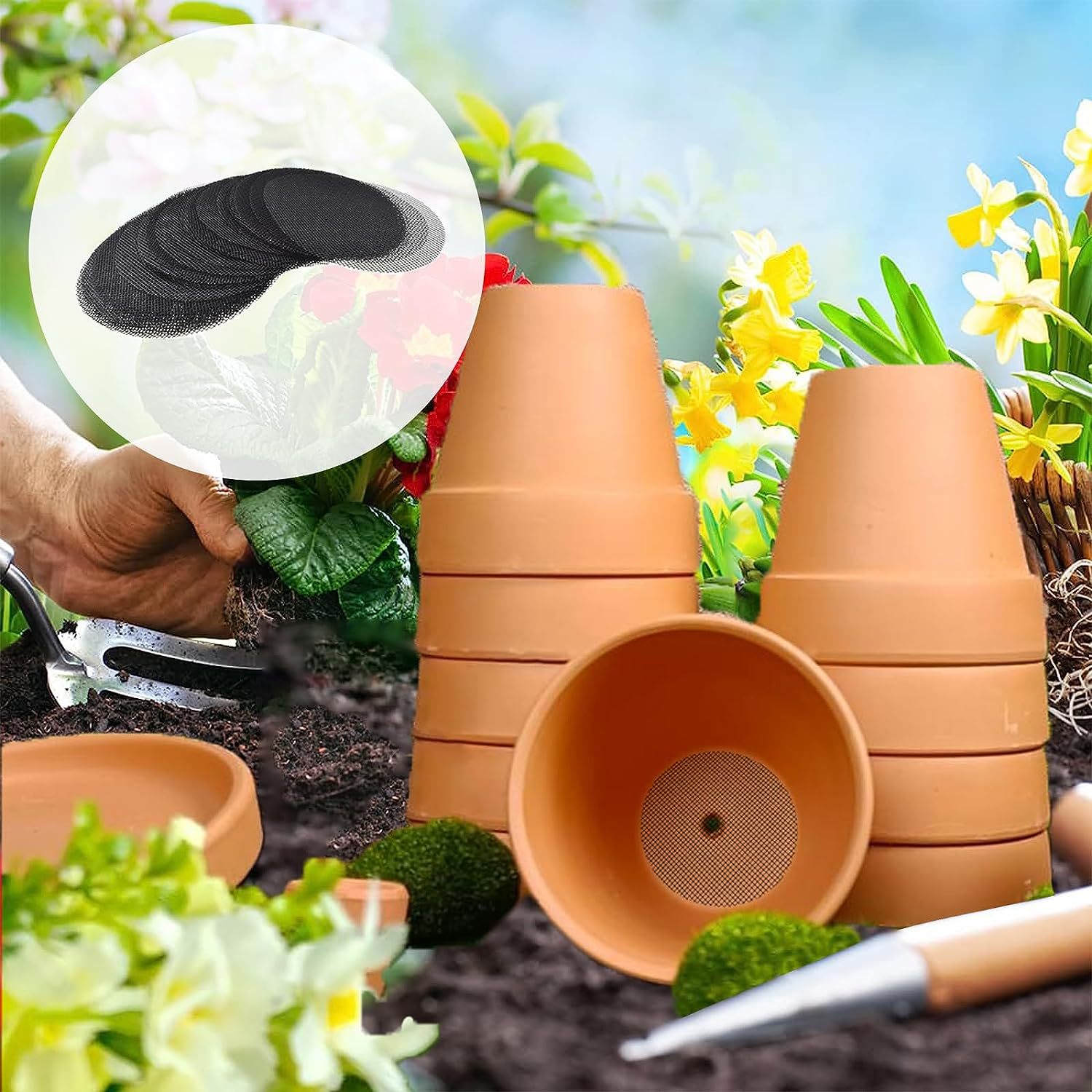 50/100PCS Flowerpot Gasket Ceramic Black Leakproof Soil Super Large Diameter Breathable Insect-Proof Plastic Circular Mesh Pad