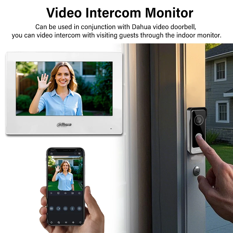 Dahua 7 "WiFi Indoor Monitor Smart Home Video Intercom VTO Systeem IP Camera Beveiliging Scherm Draadloos PoE HD Panel VTH2621GW-WP