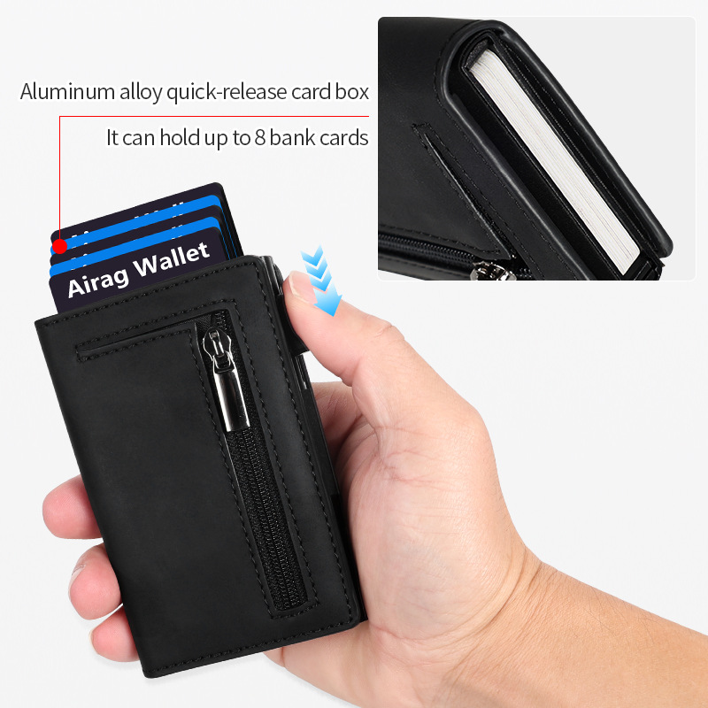 Magnetischer Kreditkartenetui, luxuriöse Herren-Geldbörse, RFID-blockierend, Pop-Up, minimalistische Geldbörse, Leder, Bankkartenetui, Geldbörse für Herren