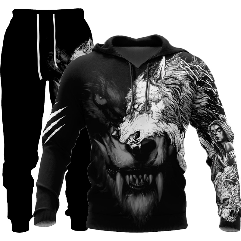 늑대 3d 인쇄 까마귀 바지 정장 남성 가을, 겨울 캐주얼 운동복 풀오버 남성 Tracksuit 세트 패션 남성 의류 정장