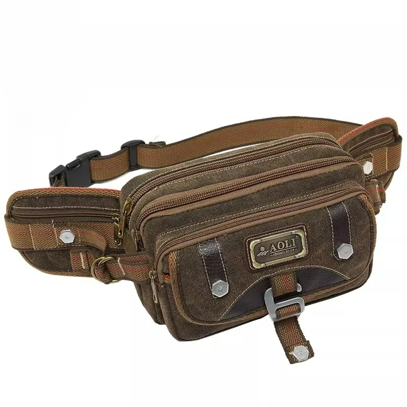Multifunktionale Herren-Hüfttasche aus Segeltuch, Umhängetasche, Brusttasche für Outdoor, Business, Kassierer, Telefon