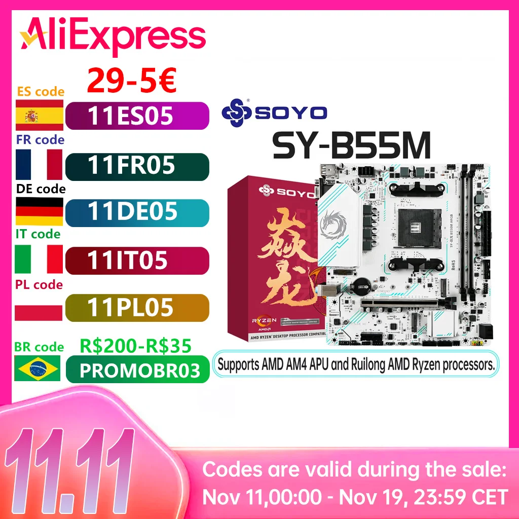 SOYO AMD B550M Gaming Motherboard USB3.1 M.2 Nvme Sata3 DDR4 Dual Channel Unterstützt RYZEN R3 R5 R7 3000 4000 5000 CPU AM4 Sockel