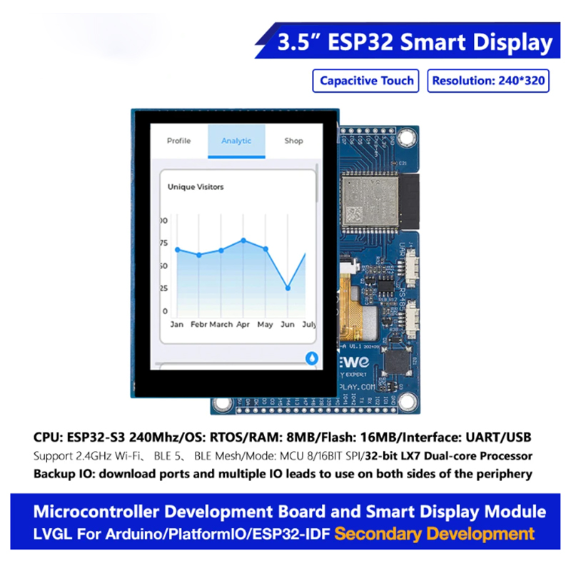 ESP32-S3 LVGL WIFI y BLES Placa de desarrollo HMI RGB LCD ar-duino pantalla gráfica módulo TFT pantalla inteligente con tacto