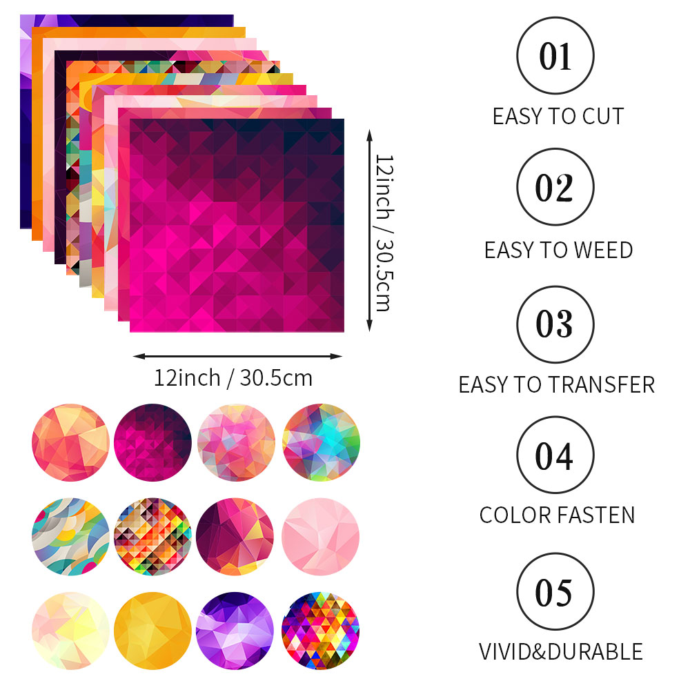 WOWOCUT Gradient Pattern Transfer Ink Sheet 30.5x30.5cm Colorful Transfer Paper Sublimation Sheet for Mug Press T-Shirts DIY
