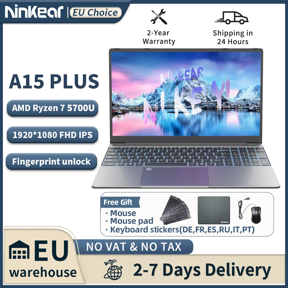 Ninkear A15 Plus Gaming-Laptop-Computer AMD Ryzen ™   7 5700U 4,3 GHz 15,6 Zoll FHD IPS 32 GB DDR4 + 1 TB SSD-Tastatur mit Hintergrundbeleuchtung FP-Entsperrung
