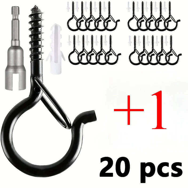 6-21PCS Hanger Hooks with Safety Buckle Windproof Screw Hooks Hanging Outdoor String Lights,Ceiling Hook Plants,Christmas Lights