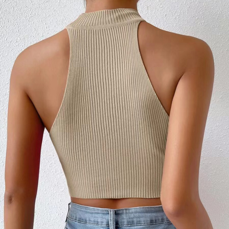 Ärmellose Neckholder-Oberteile aus Strick für Damen, Basics, solide, schmal geschnittene, bauchfreie Damen-Rollkragenpullover, gerippte Weste, Y2K-Tanktops mit Stehkragen