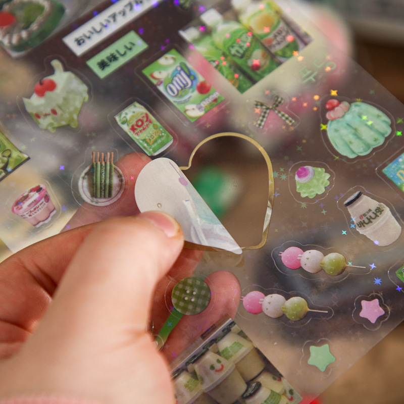 5pcs การ์ตูนโปร่งใสแฟลชสติกเกอร์ฟิล์ม Glitter ดาวน่ารักหมี Four-Leaf Clover สติกเกอร์ Kawaii โทรศัพท์สติกเกอร์ตกแต่ง