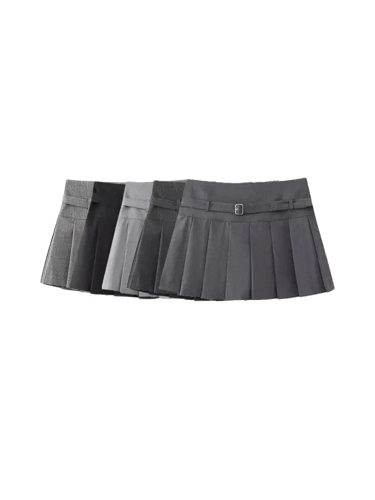 Pleated Shorts Skirts for Women, With Belt,Side Zipper, Mid Waist, Female Skort,Fashion