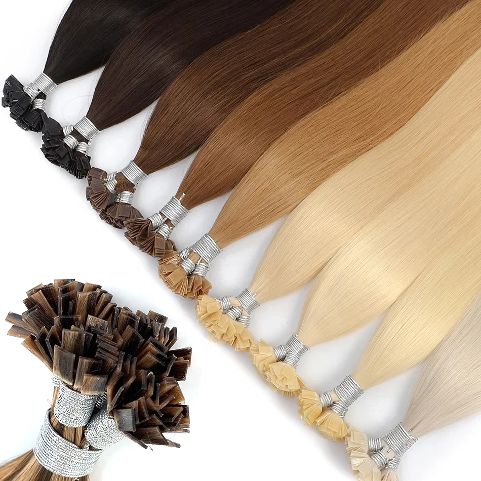 Ponta plana Queratina Extensões de cabelo Pré-Bonded Ponta plana Extensões de cabelo 50 Gram Duplo Desenhado Reta 16-30 inch Indian Remy Hair