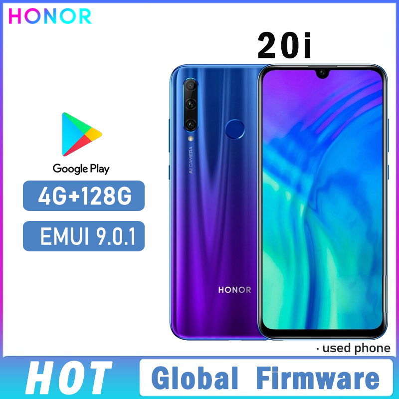 HONOR 20i smartphone firmware global Haisi Qilin 710 EMUI 9.0.1 reconhecimento de impressão digital câmera frontal de 6,21 polegadas 32MP telefone usado