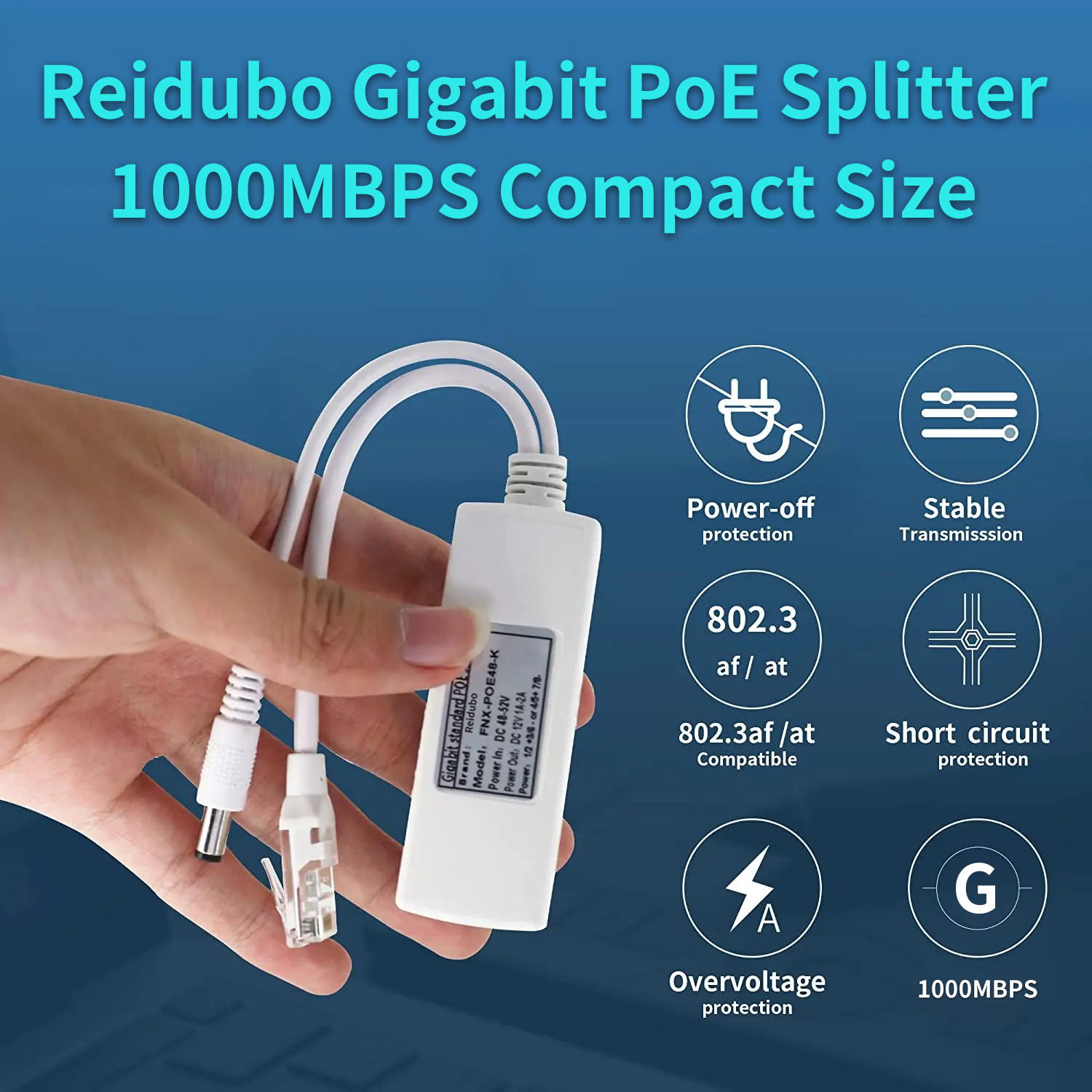 Adaptador Gigabit PoE Splitter, adequado para câmeras IP, AP WiFi, telefones IP, 12V, saída 2A, 1000Mbps, IEEE 802.3AF, a