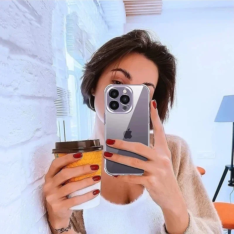 Funda de teléfono transparente de silicona a prueba de golpes para iPhone 13, 11, 12, 14 Pro Max, Mini funda trasera con protección de lente para iPhone 15 16 PRO XS X XR