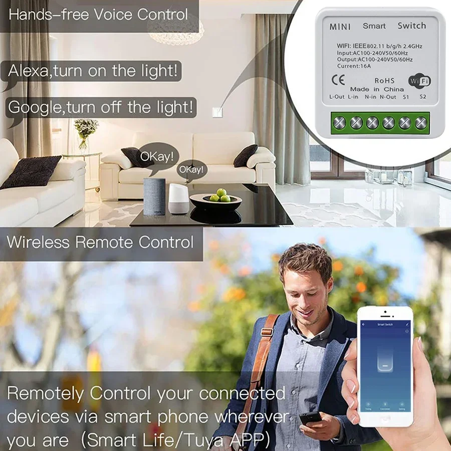 16A 20A Tuya WiFi Smart Switch RF 433Mhz Relais Breaker Modul 2-Wege-Steuerung Smart Life App Remote Funktioniert mit Google Home Alexa